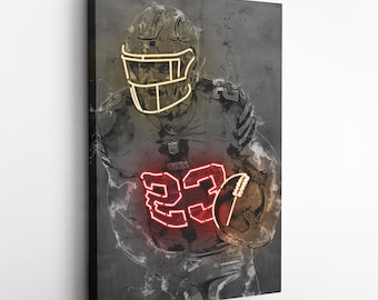 Christian McCaffrey Poster Neon San Francisco 49ers NFL Hand Made Poster Canvas Framed Print Wall Kids Art Man Cave Gift Home Decor