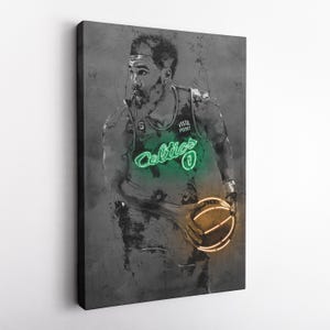 Jayson Tatum Poster Neon Boston Celtics NBA Hand Made Poster Canvas Framed Print Wall Kids Art Man Cave Gift Home Decor