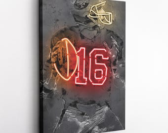 Joe Montana Poster Neon San Francisco 49ers NFL Hand Made Poster Canvas Framed Print Wall Kids Art Man Cave Gift Home Decor