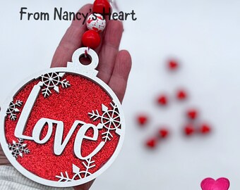 Valentine Day ornament. Country Beaded Decor. Beads red and white for Tray decor. Gift for her. Gift under 20. Handcrafted and each unique.