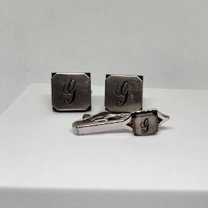 Vintage Swank Cufflink Tie Clip Set: Monogram &quot;G&quot; Formal Wear