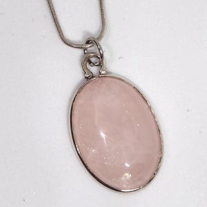 Rose Quartz Pendant Necklace in Sterling Silver, Delicate Love Stone Jewelry, Ideal Romantic Gift
