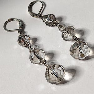 Clear Crystal Bead Dangle Earrings: Silver-Tone Sparkly Jewelry