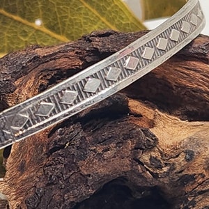 Vintage Burkhardt Sterling Silver Bangle: Diamond Stamped Bracelet