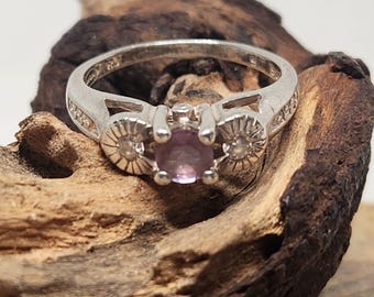 Avon RJ Graziano Sterling Silver Amethyst CZ Ring | Openwork Shoulders