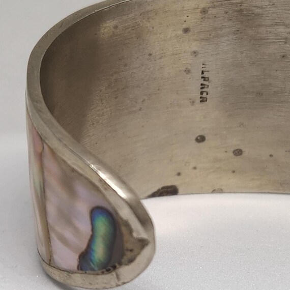 Alpaca Silver Abalone Shell Cuff Bracelet, Wide F… - image 5