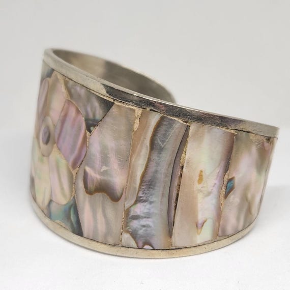 Alpaca Silver Abalone Shell Cuff Bracelet, Wide F… - image 3