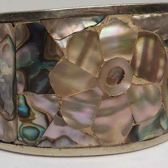 Alpaca Silver Abalone Shell Cuff Bracelet, Wide F… - image 9