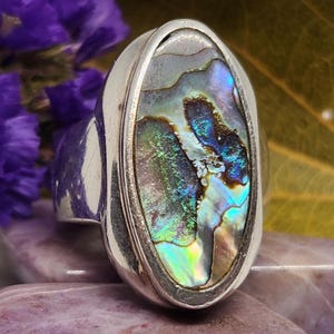 Oval Abalone Shell Statement Ring, Sterling Silver Jewelry, Size 7, Shell Ring, Gift For Her, Boho Style