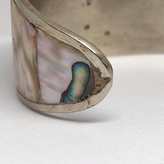 Alpaca Silver Abalone Shell Cuff Bracelet, Wide F… - image 6