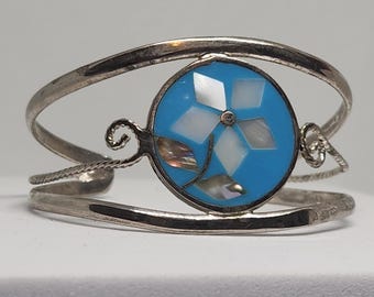 Alpaca Mexico Floral Cuff Bracelet: Abalone & Mother-of-Pearl Inlay