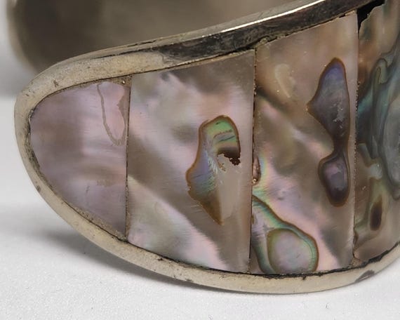 Alpaca Silver Abalone Shell Cuff Bracelet, Wide F… - image 10