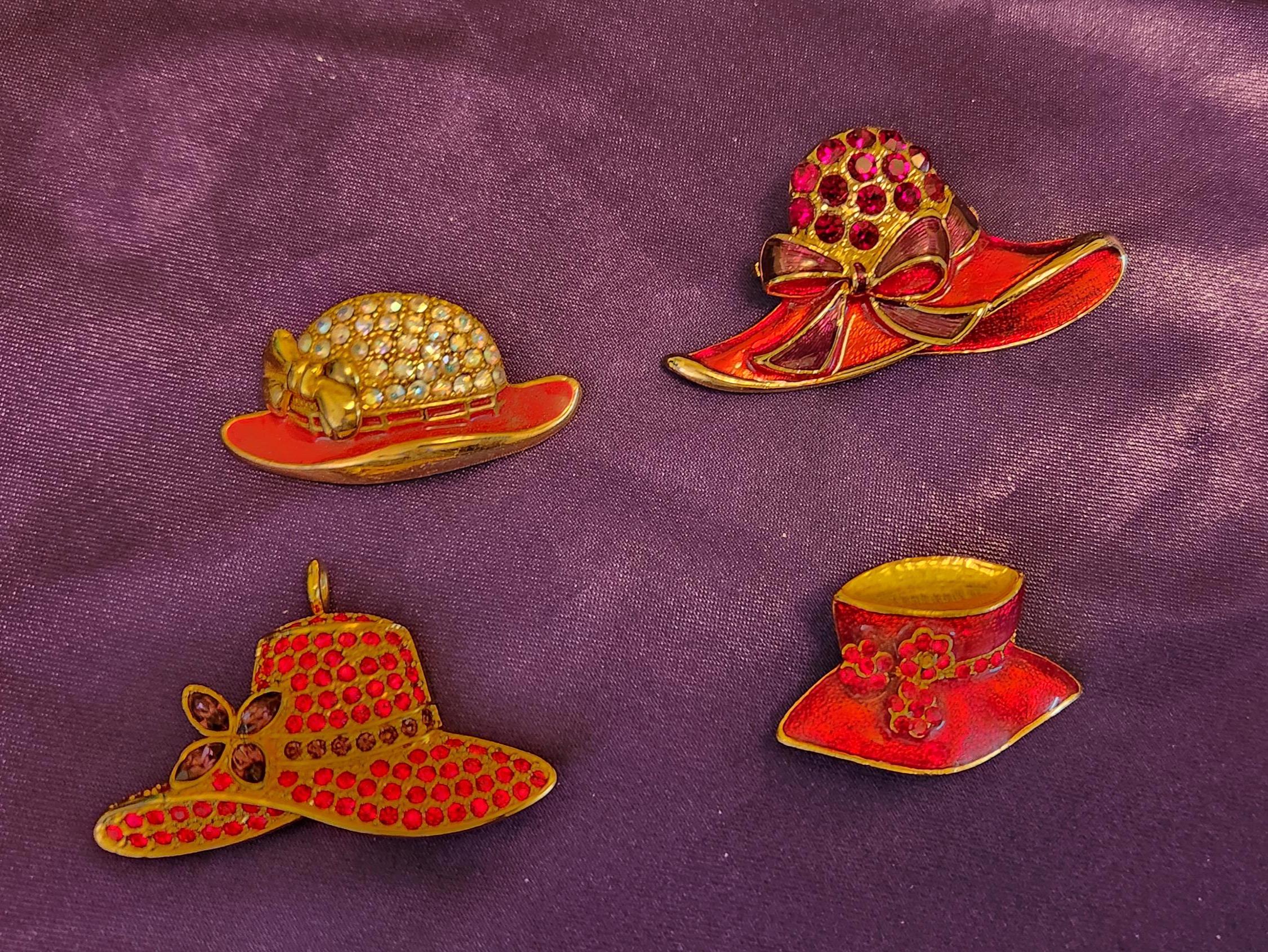 Vintage Red Hat Society Hat – Heavily Decorated with Pins, Feathers & Charms F1 Red Hat Society - Etsy main image 2