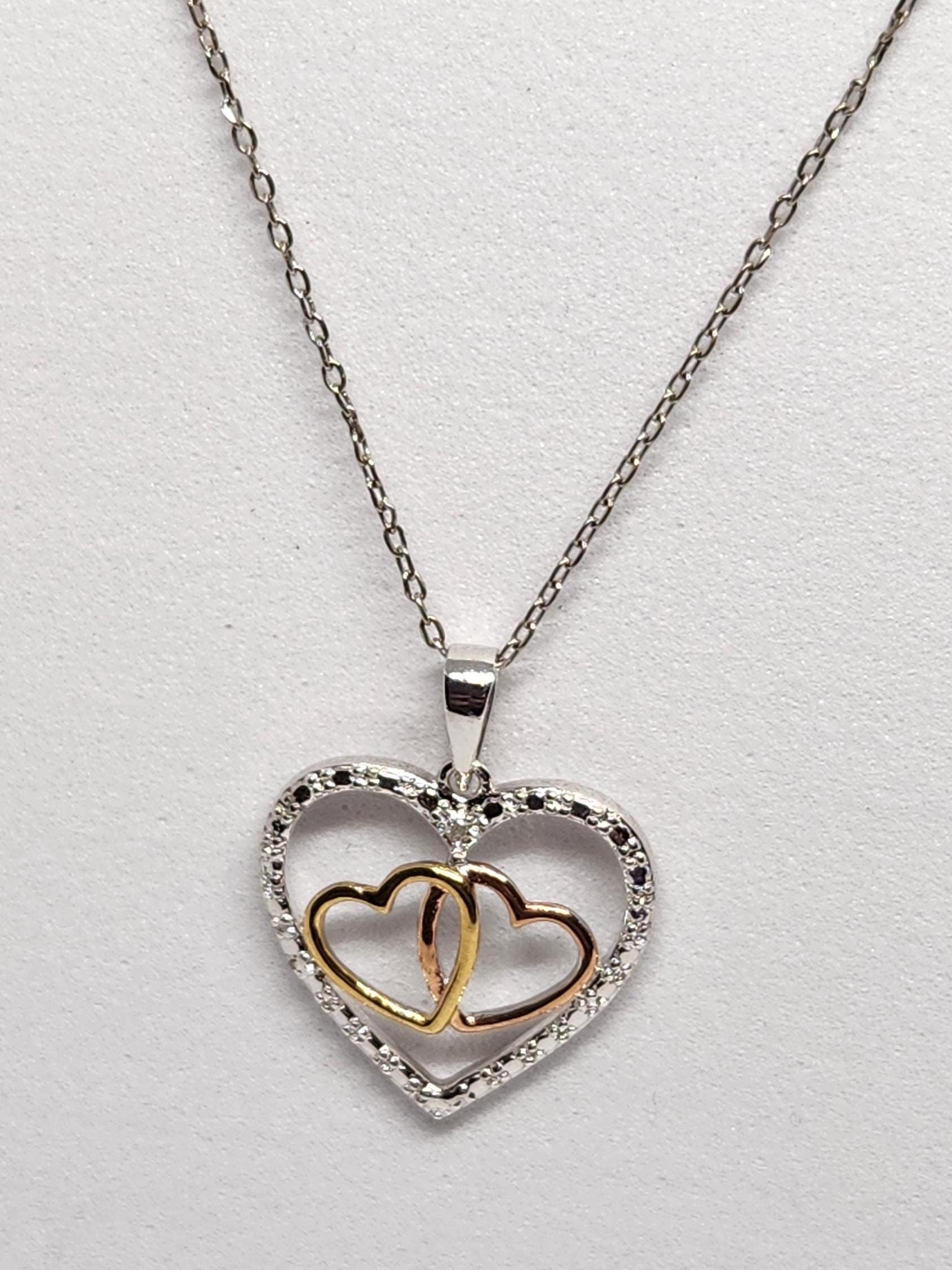 Sterling Silver Gold-plated Tri-heart Pendant, Diamond