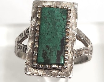 Vintage Sterling Silver Chrysocolla Ring Size 8.5 – Bold Green Stone Statement Ring