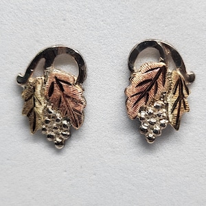 Black Hills Gold Earrings: Sterling Silver 12K Rose & Green Gold Leaf