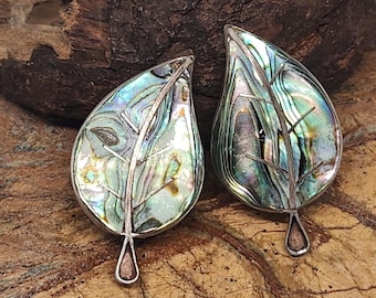 Pendientes de clip vintage de plata esterlina Taxco con diseño de hoja de abulón, firmados por México.