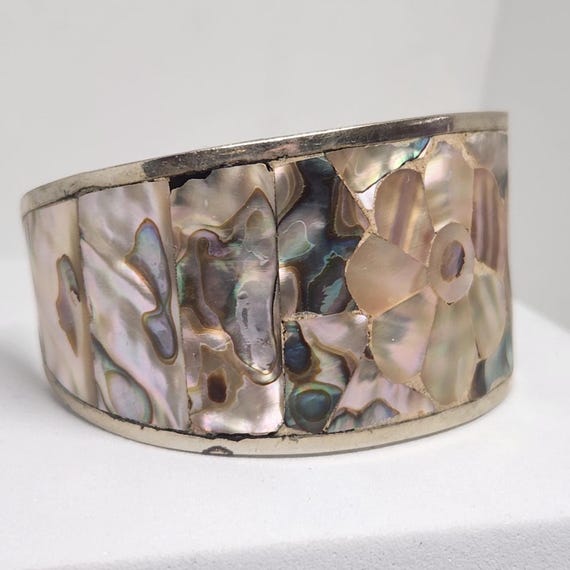 Alpaca Silver Abalone Shell Cuff Bracelet, Wide F… - image 2