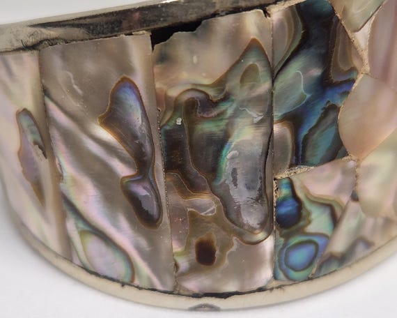 Alpaca Silver Abalone Shell Cuff Bracelet, Wide F… - image 12