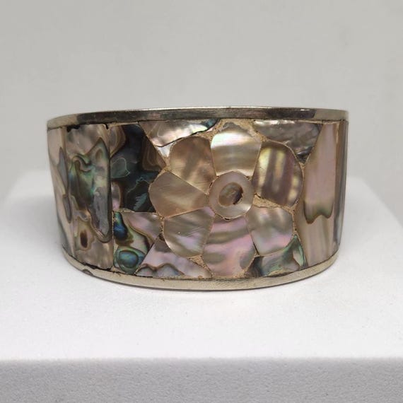 Alpaca Silver Abalone Shell Cuff Bracelet, Wide F… - image 11