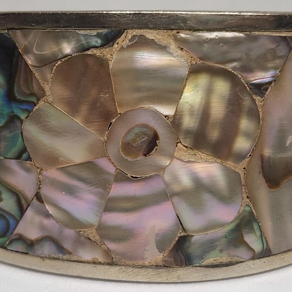 Alpaca Silver Abalone Shell Cuff Bracelet, Wide F… - image 8