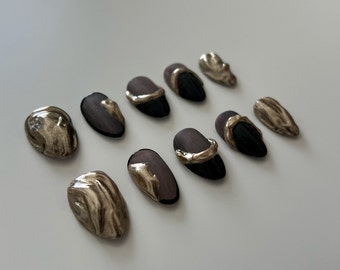 Press on nails Réutilisable, france, faux ongles, ongles tendances, amande, ongle en gel 3D, nail art, fait main, élégants, short almond