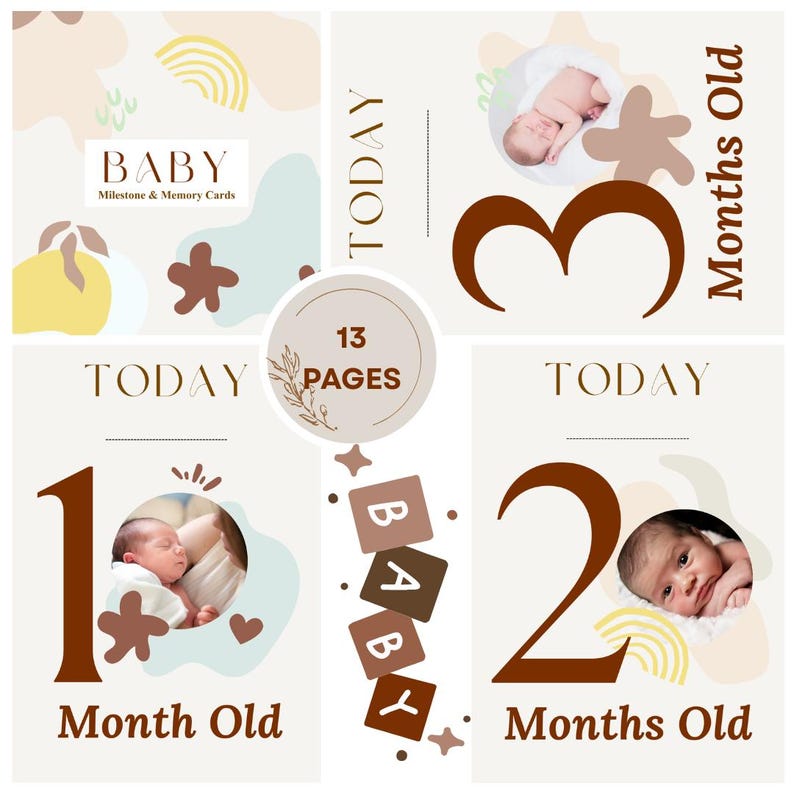 Baby Milestone Cards - Digital Printable First Year Memory Editable ...