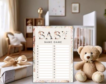 Digital Baby Shower Game - Printable Alphabet Name Race Gender Reveal Activity