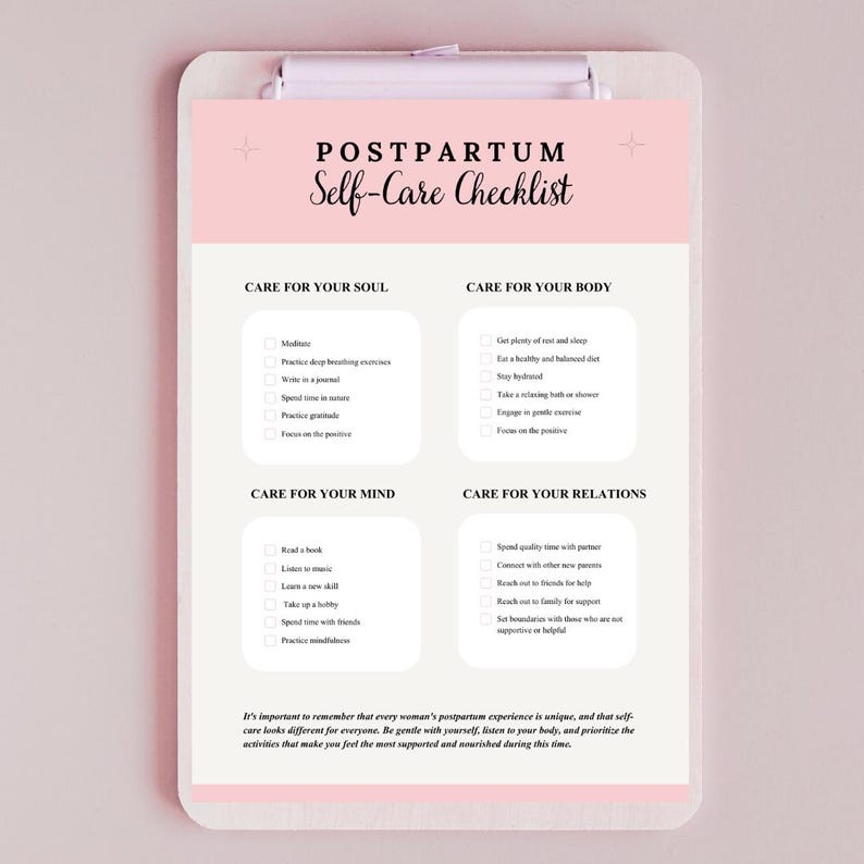 Self Care Planner – Digital Mental Health Postpartum Wellness Printable ...