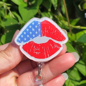 American lips badge reel / Flag lips / Kiss / Nurse badge reel / Teacher badge reel / Office / Gift