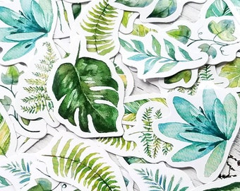 45 pcs . Leaf Stickers . Plant Stickers . Stationary Stickers . Art Journal Stickers . Junk Journal Ephemera . Greenery Leaves Stickers