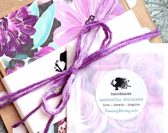 Purple Floral Stationary Gift Set . Pen Pal Kit . Letter Writing Set . Note Cards with Envelopes and Stickers . Stocking Stuffers for Women