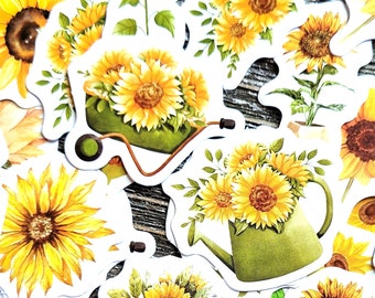 46 pcs . Sunflower Stickers . Art Journal Stickers . Junk Journal Stickers . Yellow Flower Stickers . Happy Mail . Stationary Stickers