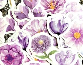 46 pcs . Purple Flower Stickers . Art Journal Stickers Junk Journal Stickers . Planner Stickers . Stationary Stickers . Purple Sticker Pack
