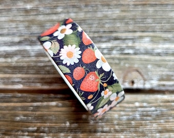 Strawberry Washi Tape . 15mm x 10m . Black and White Floral Washi Tape . Planner Washi Tape . Art Journal Washi Tape . Junk Journal Washi
