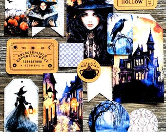 HALLOWEEN Junk Journal Kit . 15 pc Handmade Die Cuts . Junk Journal Supplies Scrapbook Ephemera . Art Journal Ephemera Pack . Haunted Hollow