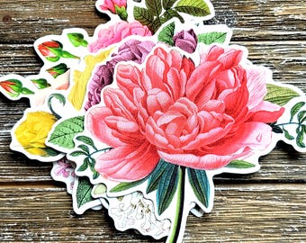 Vintage Flower Stickers . Large Cardstock DieCut Stickers . Set of 7 . Junk Journal Ephemera Art Journal Supplies . Scrapbooking . Glue Book