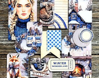 WINTER Ephemera Pack . Junk Journal Kit . 15 pcs Handmade Die Cuts . Art Journal Supplies . Rustic Scrapbooking Ephemera . Winter Wonderland