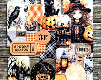 HALLOWEEN Junk Journal Kit . 15 pcs Handmade Die Cuts . Art Journal Supplies Scrapbook Ephemera . Junk Journal Ephemera Pack . Spooky Season