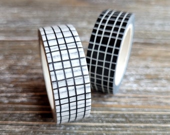 Grid Washi Tape . Black or White Washi Tapes . 15mm x 10m . Planner Washi Tape . Art Journal Washi Tape . Junk Journal Washi