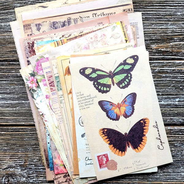 60pcs . Collage Papers . Vintage Inspired Ephemera Paper Variety Pack . Junk Journal Supplies . Art Journal Ephemera . Decorative Paper Pack