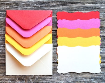 Set of 5 . Mini Cards and Envelopes . Miniature Flat Cards . Art Journal Supplies . Junk Journal Ephemera . Lunch Box Notes . Mini Notes