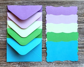 Set of 5 . Mini Cards and Envelopes . Miniature Flat Cards . Junk Journal Ephemera . Art Journal Supplies . Lunch Box Notes . Mini Notecards