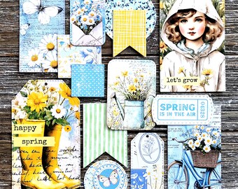 SPRING Garden Ephemera Pack . Junk Journal Kit . 15 pc Handmade Die Cuts . Art Journal Supplies . Scrapbooking Ephemera . Vintage Spring Kit