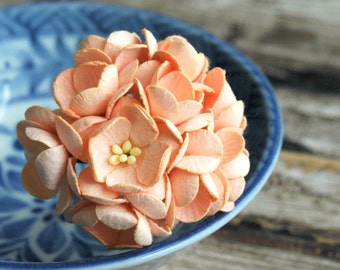 10 pcs . Pale Peach Cherry Blossoms . Small Paper Flowers Wedding Paper Flowers . Mulberry Flowers Millinery Flowers . Boutonniere Corsage