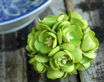 10 pcs . Olive Green Cherry Blossoms . Small Paper Flowers Wedding Paper Flowers . Mulberry Millinery Flowers . Boutonniere Corsage Greenery