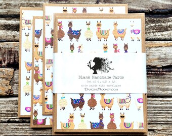 No Drama Llama Note Cards with Envelopes . Eco Friendly Gifts for Her . Set of 4 . PenPal NoteCards . Greeting Cards . Stationary Gift Set