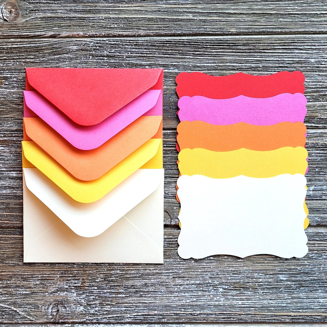 Set of 5 . Mini Cards and Envelopes . Miniature Flat Cards . Art ...