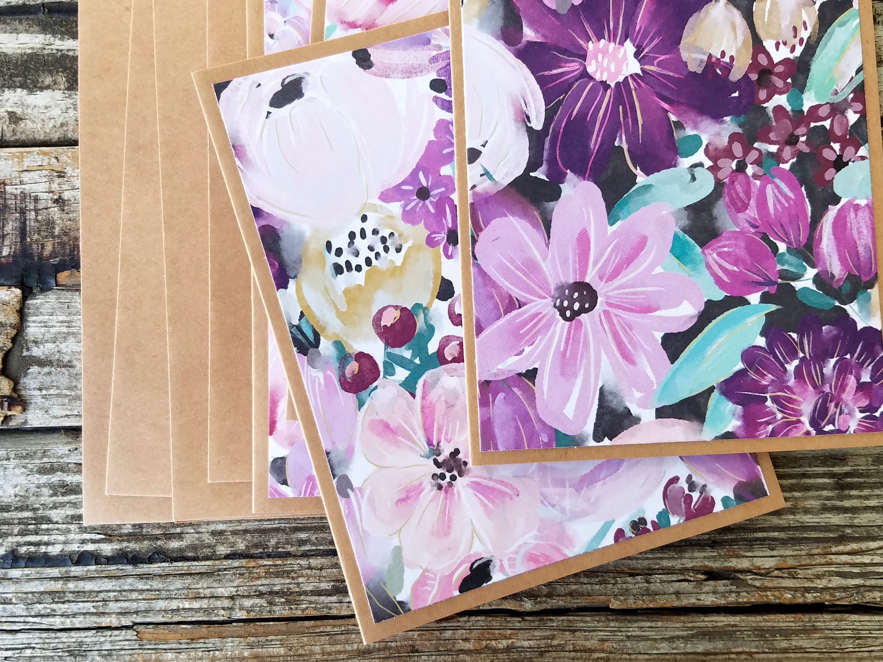 Floral Note Cards with Envelopes . Set of 4 . Flower Greeting Etsy España