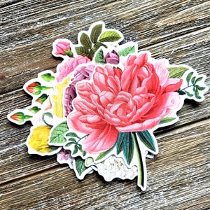 Vintage Flower Stickers . Large Cardstock DieCut Stickers . Set of 7 . Junk Journal Ephemera Art Journal Supplies . Scrapbooking . Glue Book imagen 4